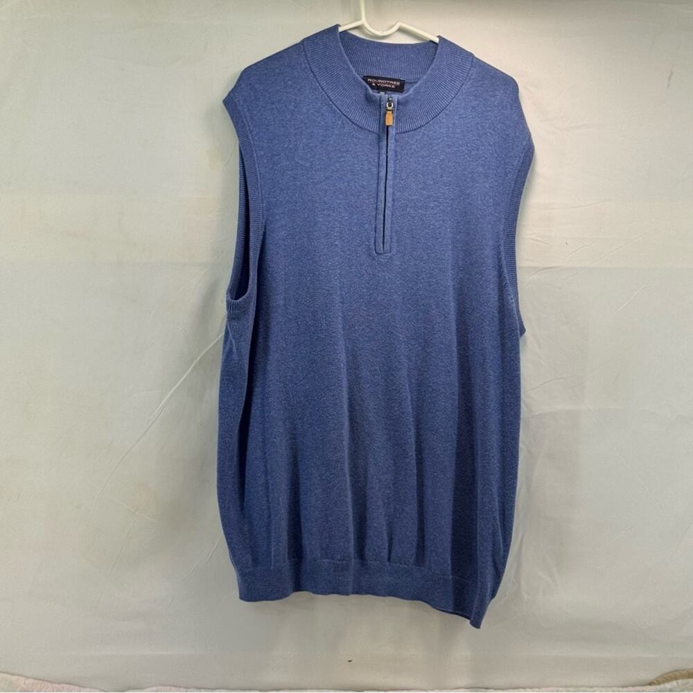 Roundtree & Yorke Men's 2XT Zip-Up Blue Sweater Vest